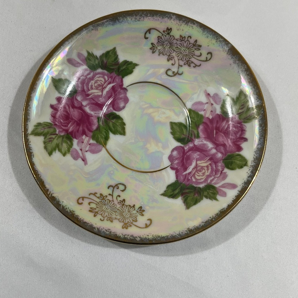 Royal Crown Saucer 5.5" White Pink Rose Lusterware Gold Trim Vintage 2852